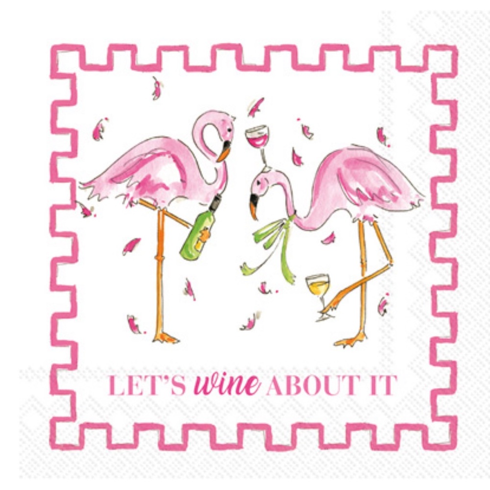 Two (2) INDIVIDUAL Flamingo Wine About it Decoupage Cocktail Paper Napkins
